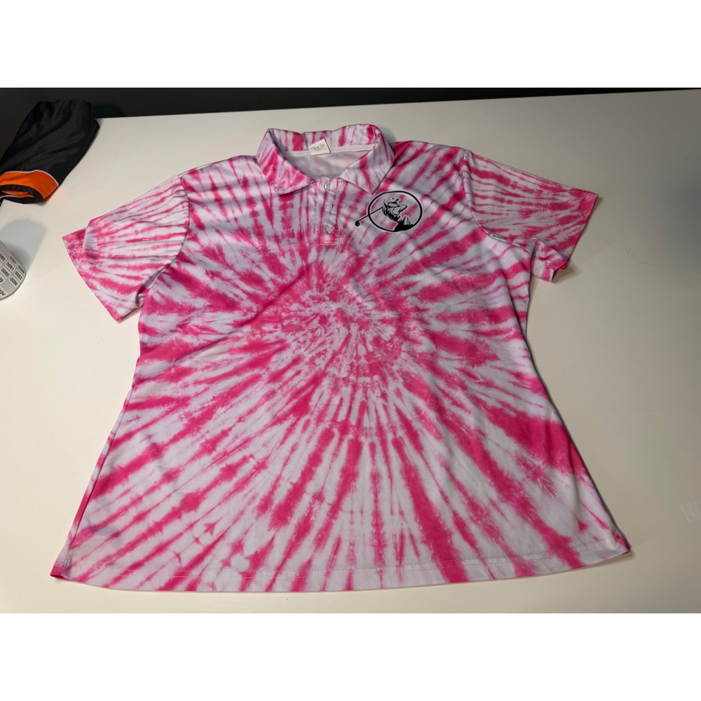 Swing Swear Drink Repeat Pink Tie Dye Golf Polo Shirt Mens XL Short Sleeve
